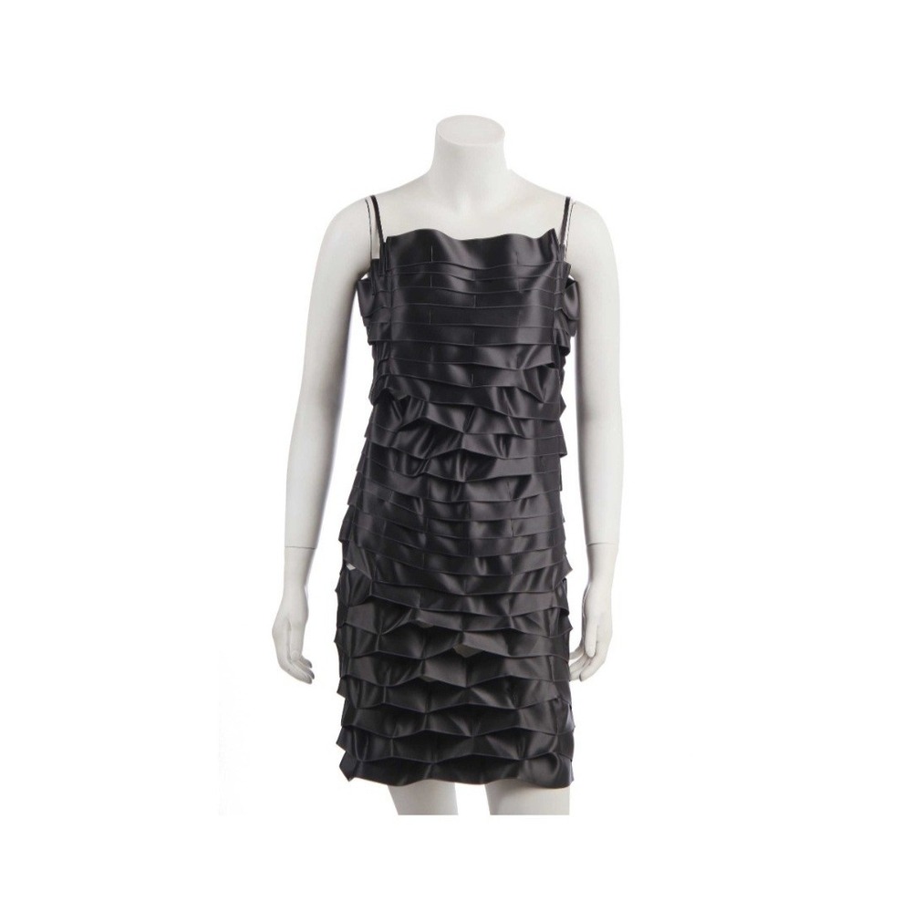 Helmet Lang Black Ribbon Dress Vintage Italy Honeycomb‎ Exposed Seams Midi